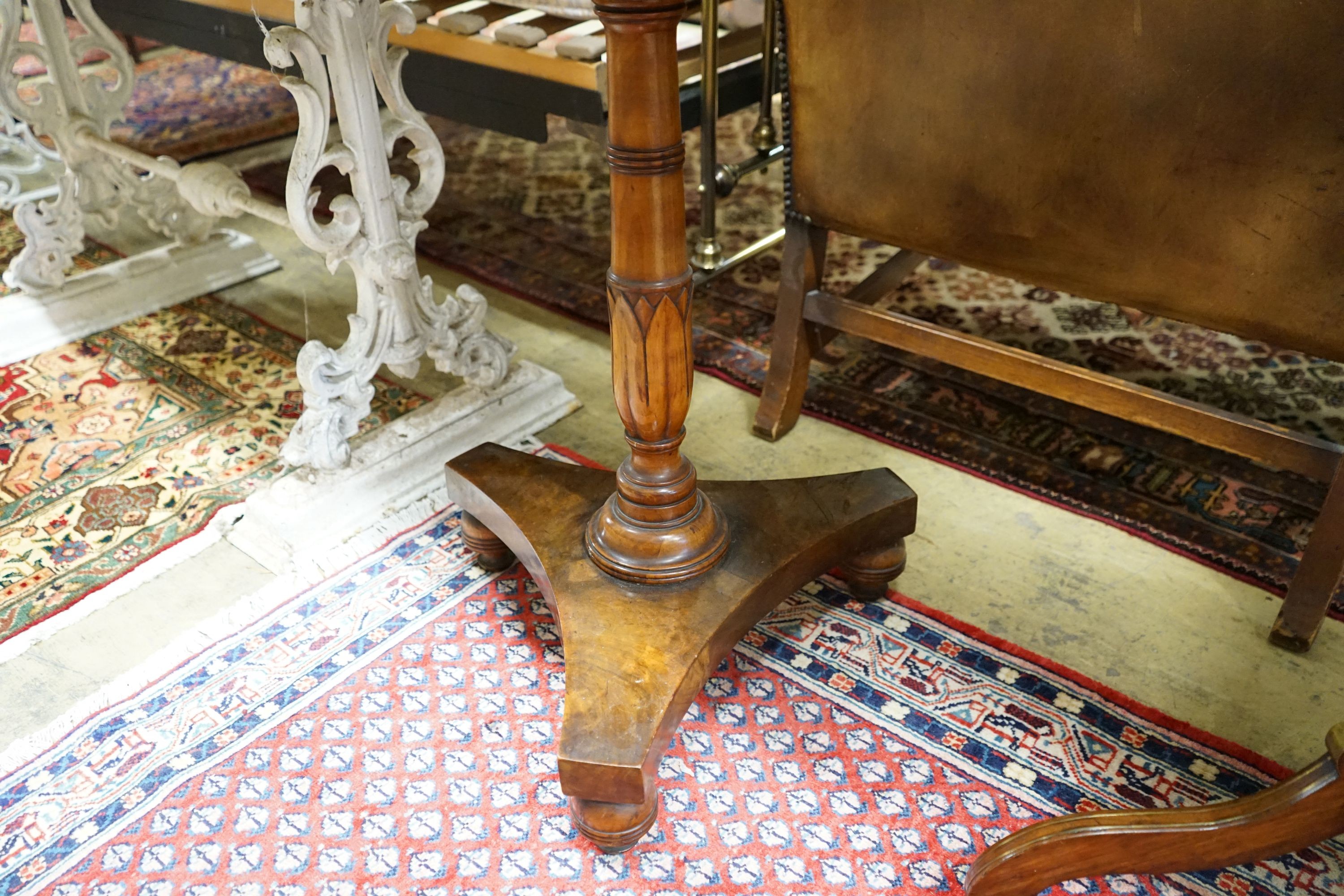 An early 19th century Maltese olive wood circular inlaid drum table, pedestal base, diameter 54cm, height 72cm